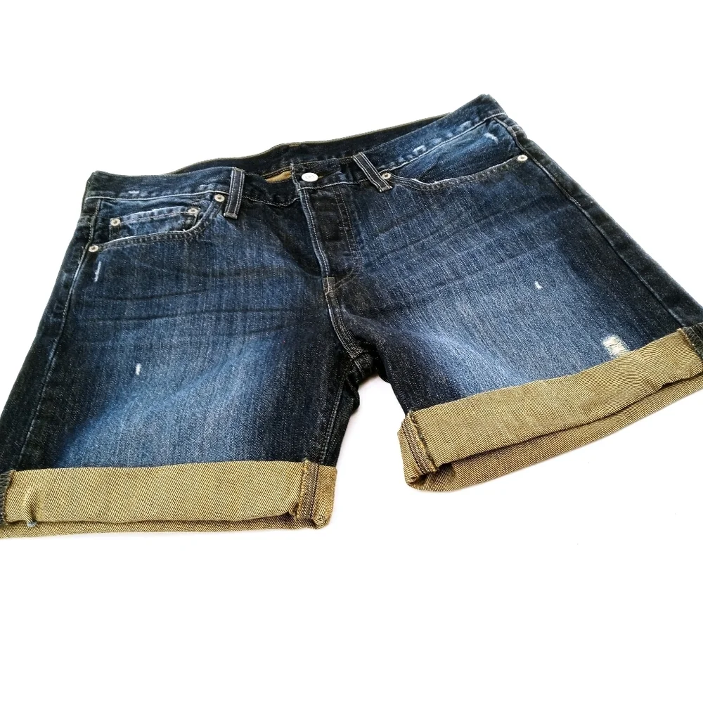 Levi's 501‎ Bermuda Dark Wash Distressed Jean Shorts